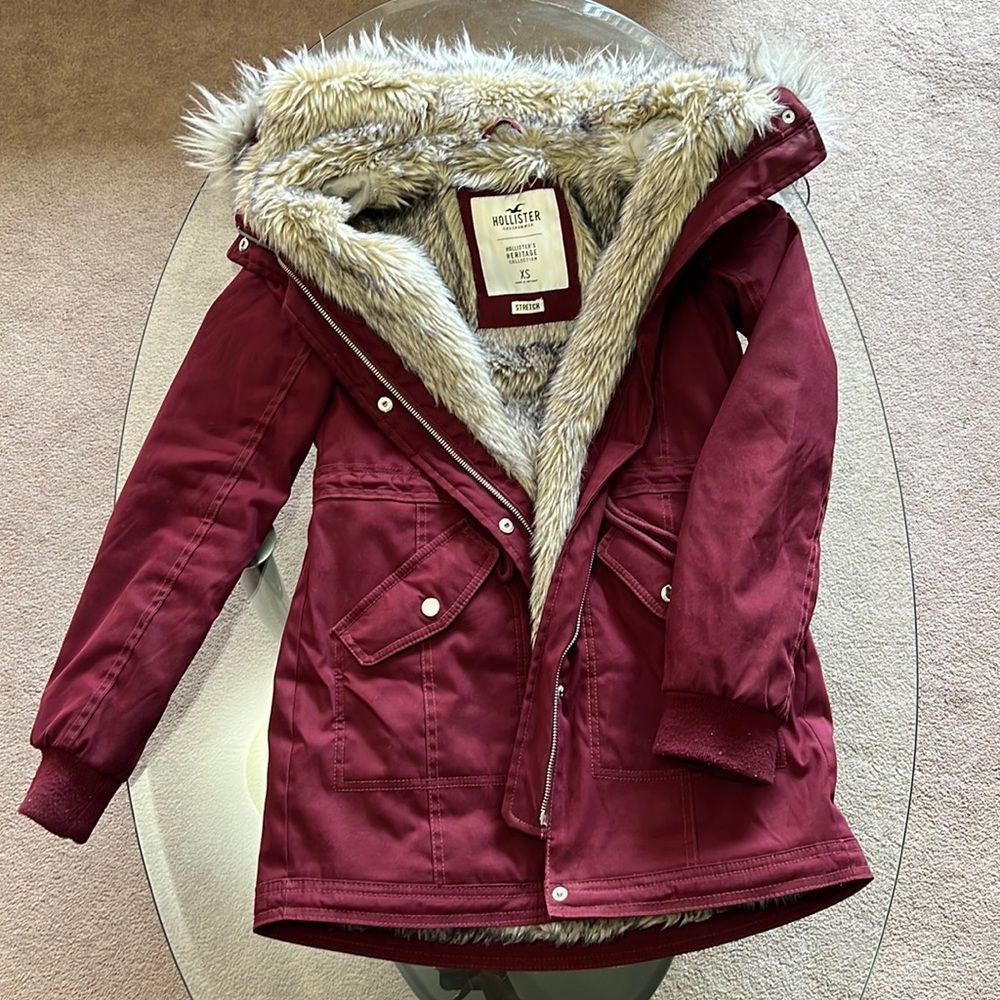 Hollister by Abercrombie&Fitch Stretch Cozy Lined Parka Jacket Sherpa Fur